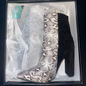 Black & snake print heeled boots